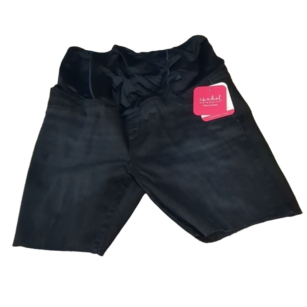 ISABEL maternity by Ingrid and Isabel crossover panel black denim shorts SZ 14